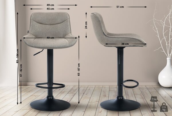 2x Barová stolička Vonore - látka, čierny rám - Sivo hnedá (Taupe)