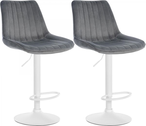 2x Barová stolička Toni - zamat, biely rám Tmavo sivá