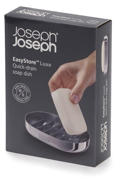 Nádobka na mydlo z nehrdzavejúcej ocele v lesklej striebornej farbe EasyStore Luxe – Joseph Joseph