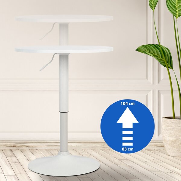Barový stôl Lamoni - v85-106 cm x Ø60 cm - Biela/biela