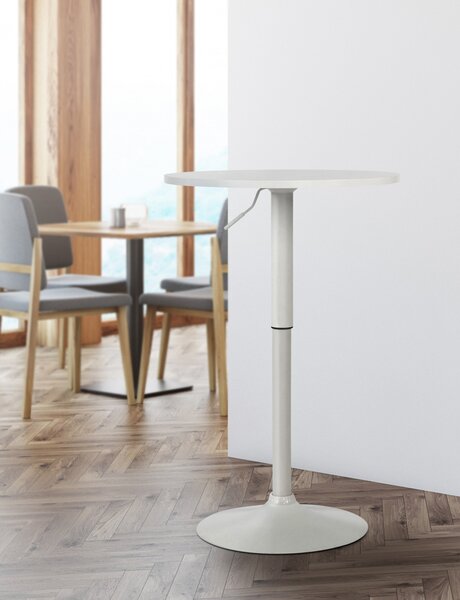 Barový stôl Lamoni - v85-106 cm x Ø60 cm - Biela/biela