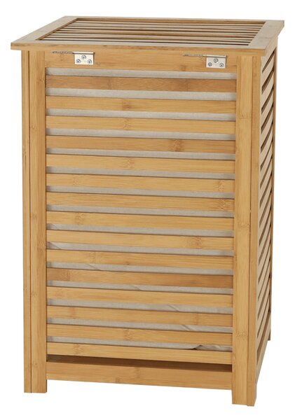 KONDELA Kôš na bielizeň, lakovaný bambus/béžová, BASKET