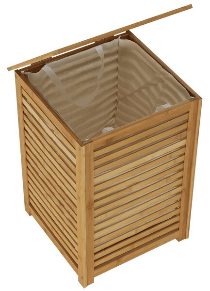 KONDELA Kôš na bielizeň, lakovaný bambus/béžová, BASKET