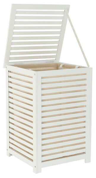 KONDELA Kôš na bielizeň, lakovaný bambus/biela/béžová, BASKET