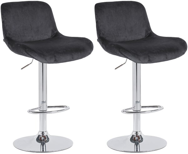 2x Barová stolička Solon - zamat, chróm rám - Black