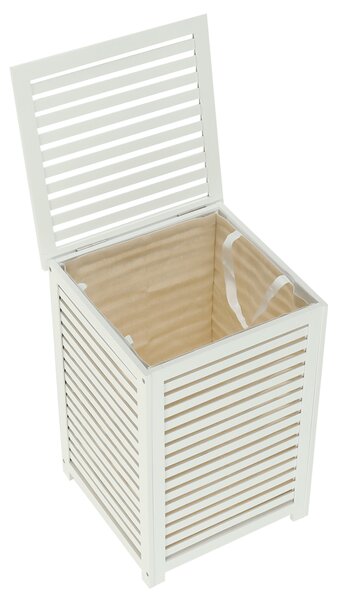 KONDELA Kôš na bielizeň, lakovaný bambus/biela/béžová, BASKET