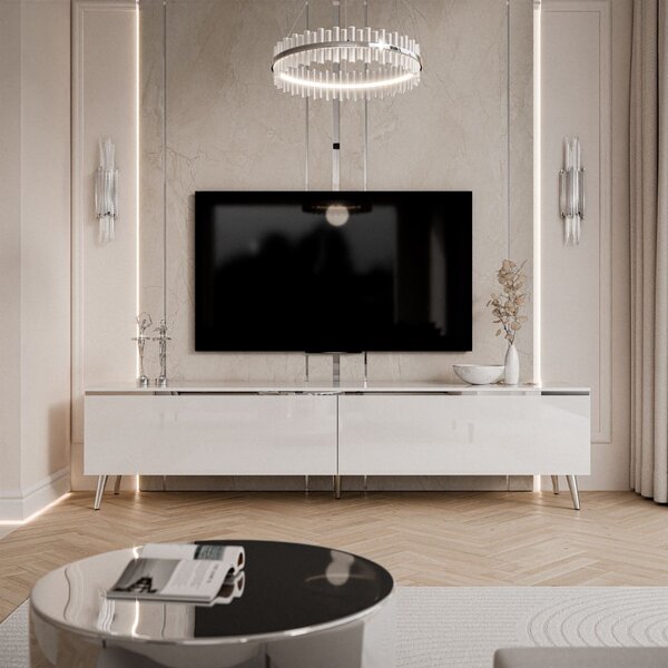 TV STOLÍK NESSIE 3 BIELY LESK + STRIEBORNÝ 180 cm