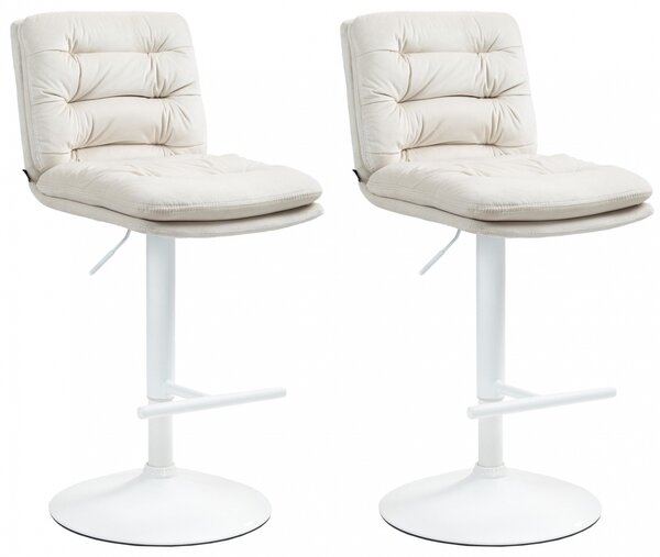 2x Barová stolička Damar - zamat, biely rám - cream