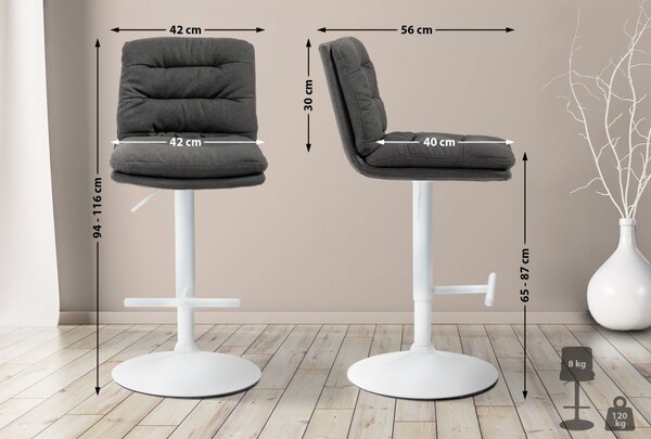 2x Barová stolička Damar - látka, biely rám - tmavošedá