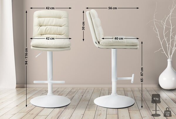 2x Barová stolička Damar - látka, biely rám - krémová