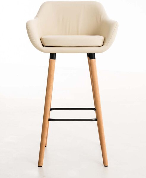 Barová stolička Grant - koženka, drevené nohy natura - Krémová