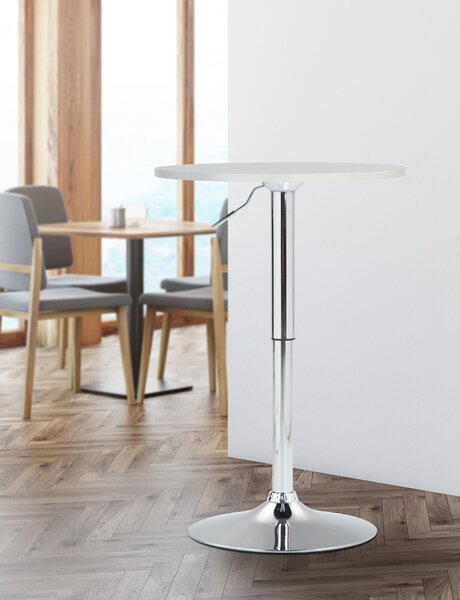 Barový stôl Lamoni - v85-106 cm x Ø60 cm - Biela