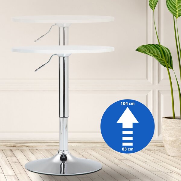 Barový stôl Lamoni - v85-106 cm x Ø60 cm - Biela