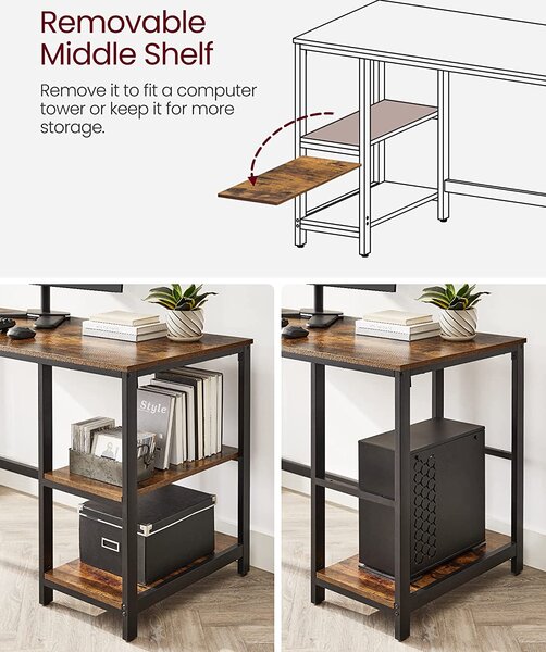 SONGMICS Písací stolík industriálny 140x60x75 cm hnedočierny