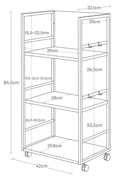 Biely kovový pojazdný regál 42x84,5x32 cm Tower – YAMAZAKI