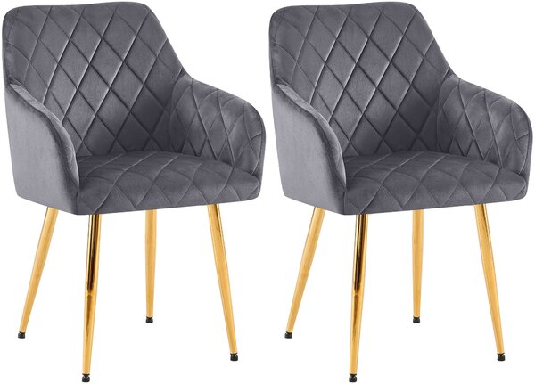 Set 2 jedálenských stoličiek Monett G - zamat, zlatý rám - tmavošedá