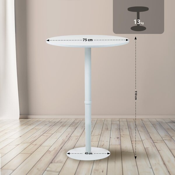 Barový stôl Hereford 75 cm - biela/biela