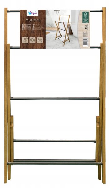 Erga Aurora, drevený vešiak na uteráky 57,5x35x103 cm na postavenie, hnedá-čierna, ERG-SEP-10STOREAURDSM
