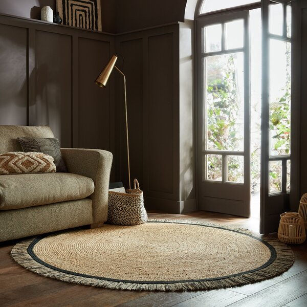 Flair Rugs , Kusový koberec Kahana Black kruh, 180x180 (priemer) kruh, béžová, chodba / predsieň