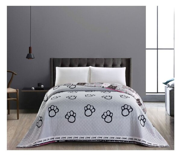 Obojstranný sivý pléd z mikrovlákna DecoKing Cat Invasion, 200 × 220 cm