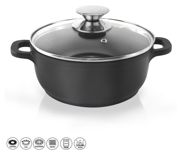 Hrniec s nepriľnavým povrchom Pfluon Granit so sklenenou pokrievkou Orion Grande, ⌀ 24 cm