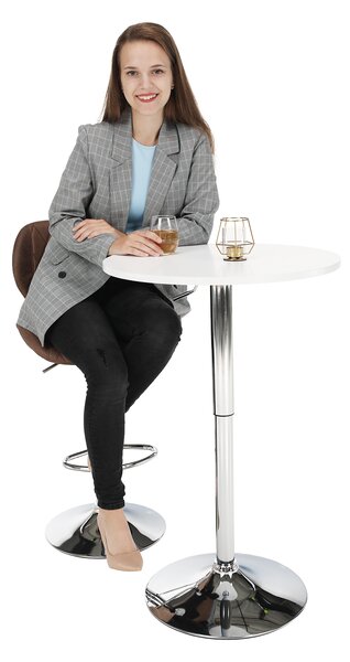 KONDELA Barový stôl s nastaviteľnou výškou, biela, priemer 60 cm, BRANY 2 NEW