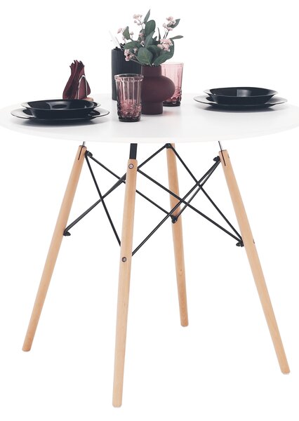 KONDELA Jedálenský stôl, biela/buk, priemer 90 cm, GAMIN 2 NEW 90