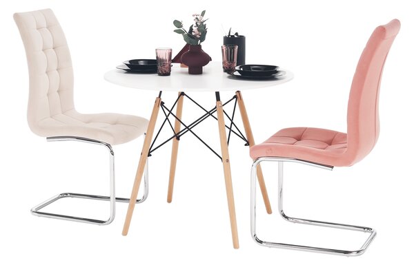 KONDELA Jedálenský stôl, biela/buk, priemer 90 cm, GAMIN 2 NEW 90