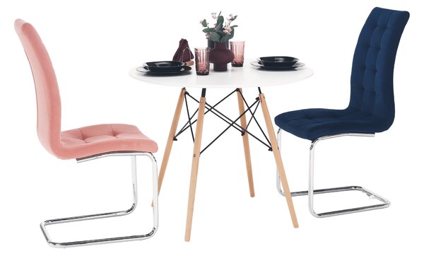 KONDELA Jedálenský stôl, biela/buk, priemer 90 cm, GAMIN 2 NEW 90