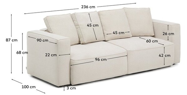 Béžová ženilková rozkladacia pohovka 236 cm Marela – Kave Home