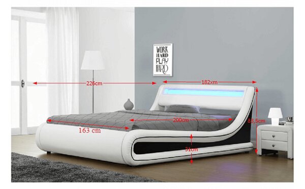 KONDELA Manželská posteľ s RGB LED osvetlením, biela/čierna, 160x200, MANILA NEW