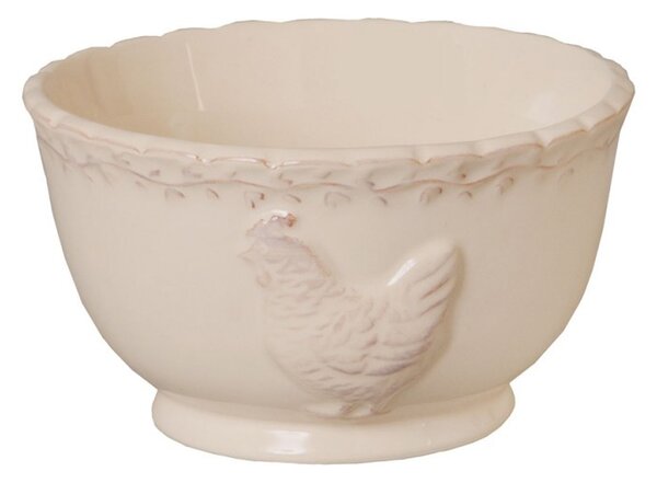 Béžová keramická miska s dekorom sliepočky - Ø 13*8 cm - Clayre & Eef