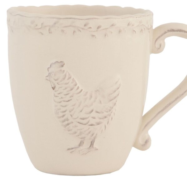 Béžový keramický hrnček s dekorom sliepočky - 13*9*10 cm - Clayre & Eef