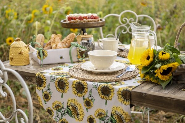 Béžový bavlnený behúň so slnečnicami Sunny Sunflowers - 50*160 cm - Clayre & Eef