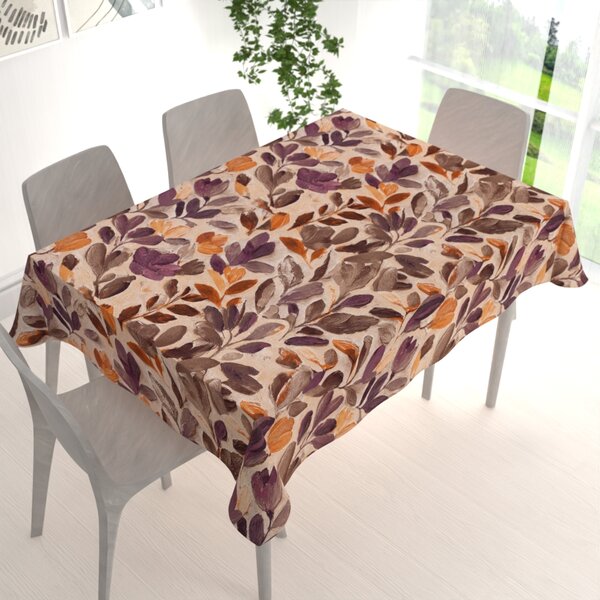 Biante Bavlnený obdĺžnikový obrus Sandra SA-802 Maľované hnedo-fialovo-oranžové kvety a listy na béžovom 50x100 cm