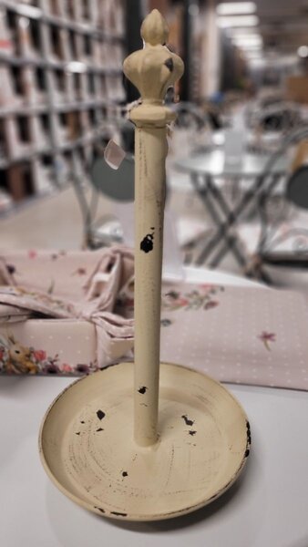 Béžový kovový stojan na kuchynské utierky s ozdobou - Ø 20*37 cm - Clayre & Eef
