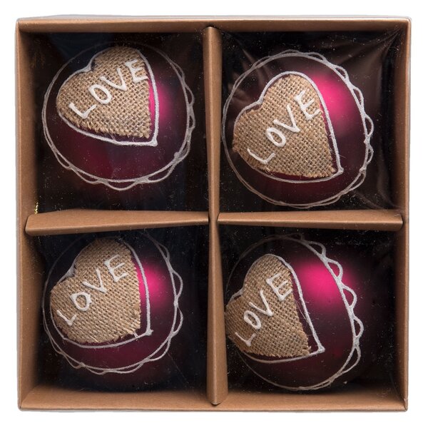 Vianočná ozdoba Love - Ø 8 cm - sada 4ks - Clayre & Eef