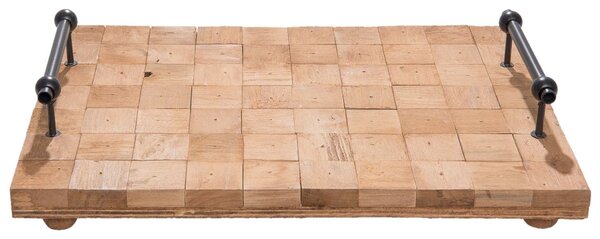 Drevený podnos s kovovými rukojet'mi - 40 * 28 * 8 cm - Clayre & Eef