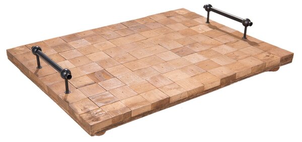 Drevený podnos s kovovými rukojet'mi - 49*36*8 cm - Clayre & Eef