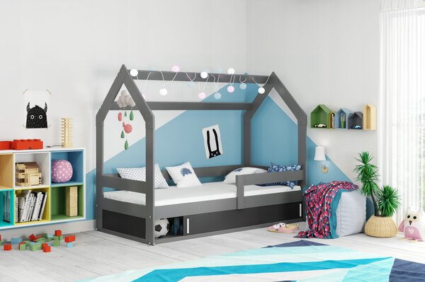 BMS Group Domček detská posteľ Sivá 80x160 s grafitová zásuvkou