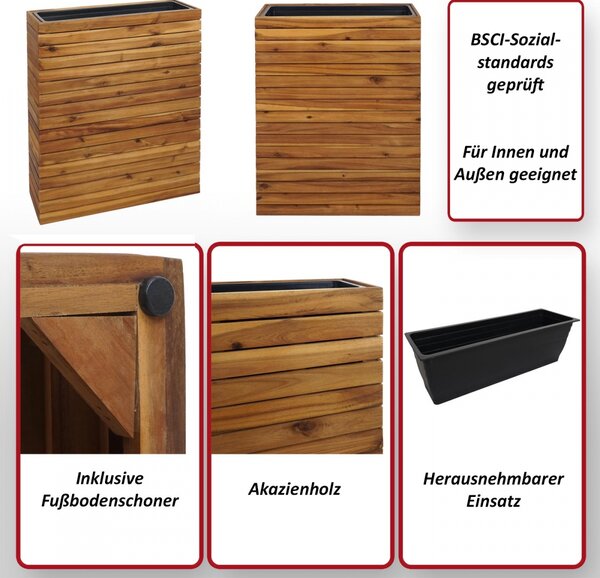 Kvetináč HWC-L21, 77x63x23cm, akáciové drevo - hnedá