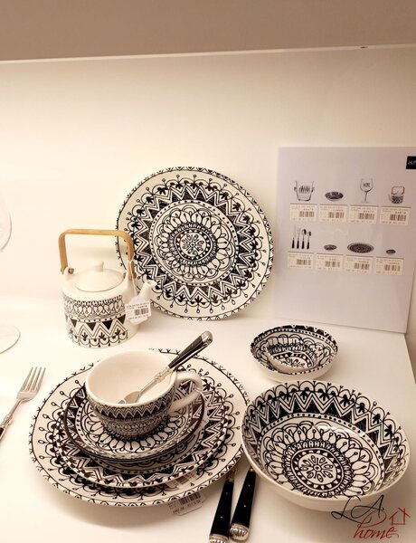 Šálka s tanierikom Mono Boho - 14 * 11 * 7cm - J-Line by Jolipa