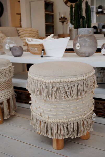 Stolička - podnožka Rond Ibiza Creme - Ø 35 * 40 cm - J-Line by Jolipa