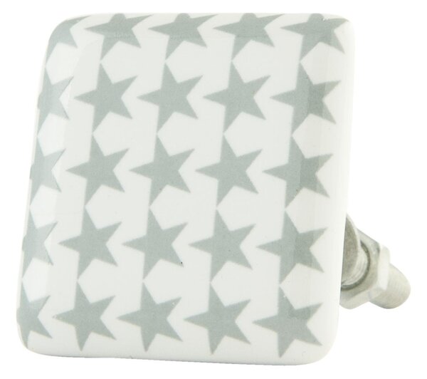 Štvorcová keramická úchytka s hviezdičkami - 3 * 3 * 5 cm - Clayre & Eef