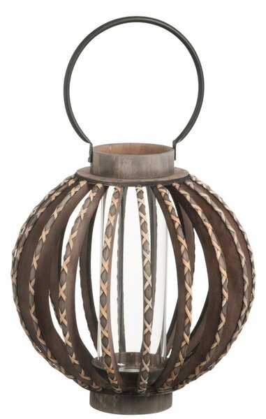 Hnedá drevená lampáš hurricane - Ø36 * 56 cm - J-Line by Jolipa