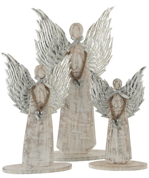Drevený anjel zo striebornými kriedly - 18*31*2cm - J-Line by Jolipa