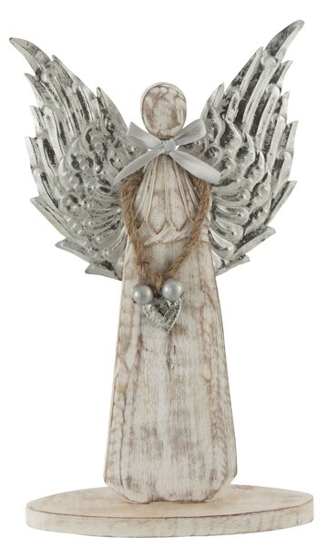 Drevený anjel zo striebornými kriedly - 18*31*2cm - J-Line by Jolipa