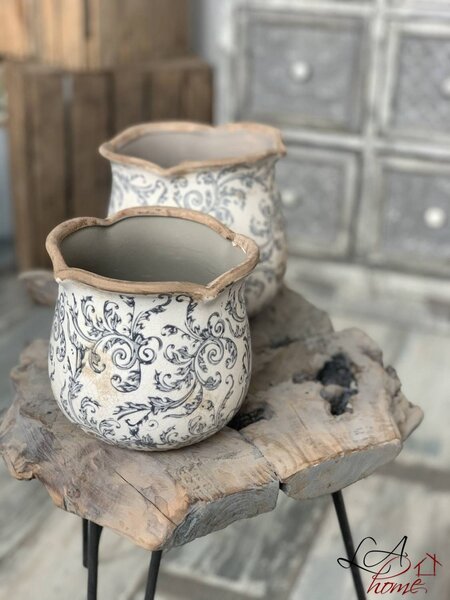 Keramický obal na kvetináč s ornamentami - Ø 18 * 17 cm - Clayre & Eef
