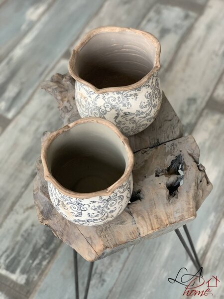 Keramický obal na kvetináč s ornamentami - Ø 18 * 17 cm - Clayre & Eef