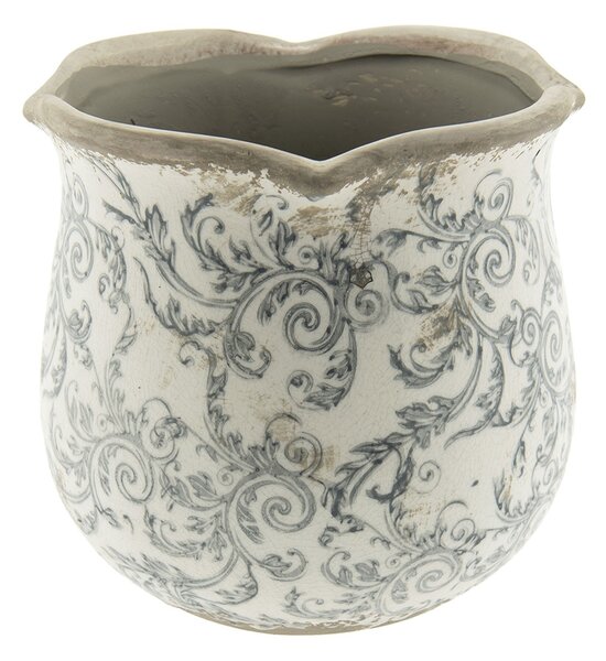 Keramický obal na kvetináč s ornamentami - Ø 18 * 17 cm - Clayre & Eef
